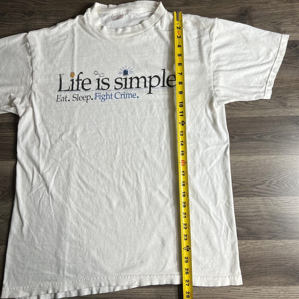 VTG Eat Sleep Fight Crime T Shirt Mens Large Life is Simple Police Cop 1990s - Picture 12 of 12